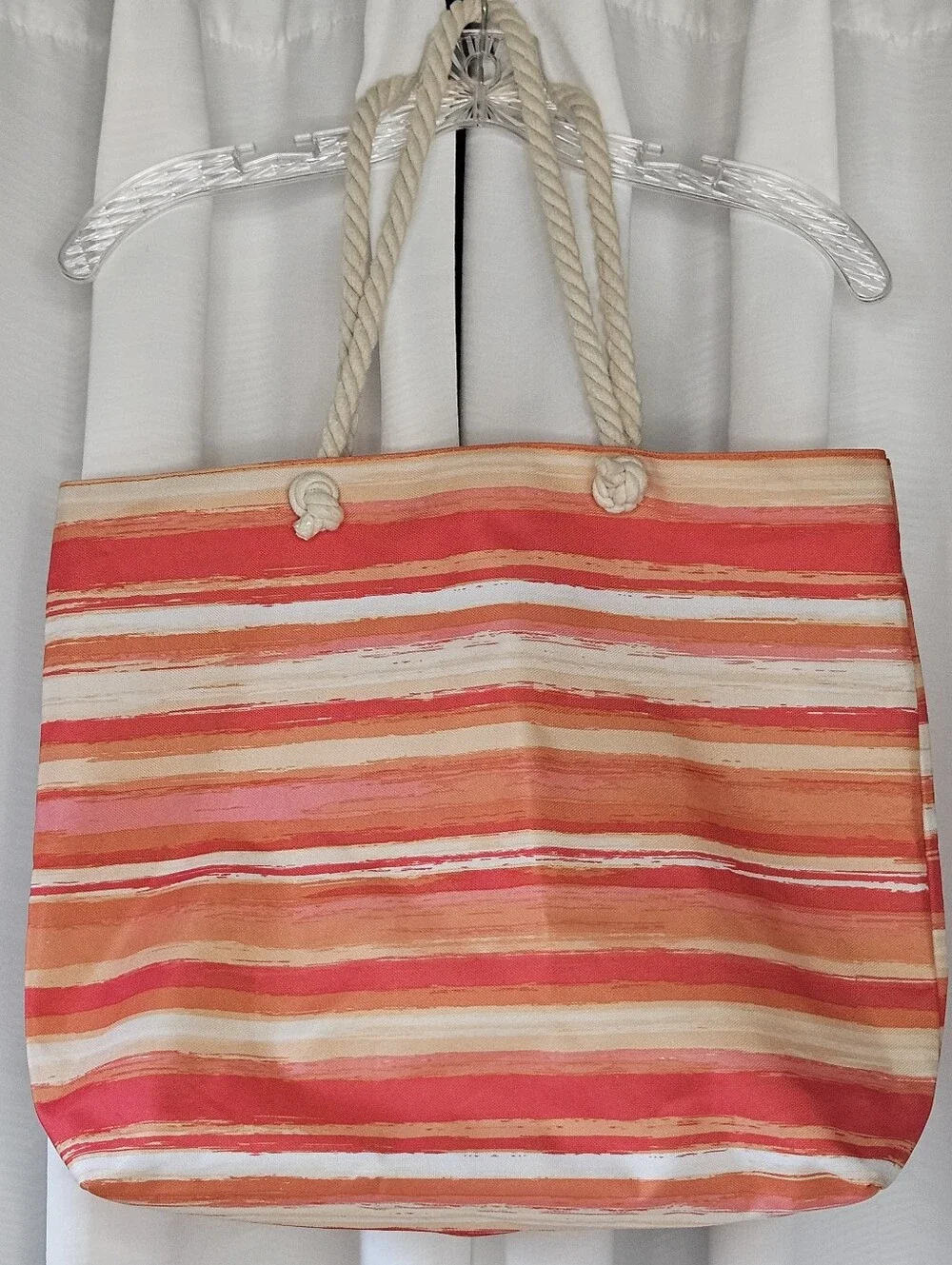 Ulta Beauty orange pink stripe canvas tote bag with rope handles